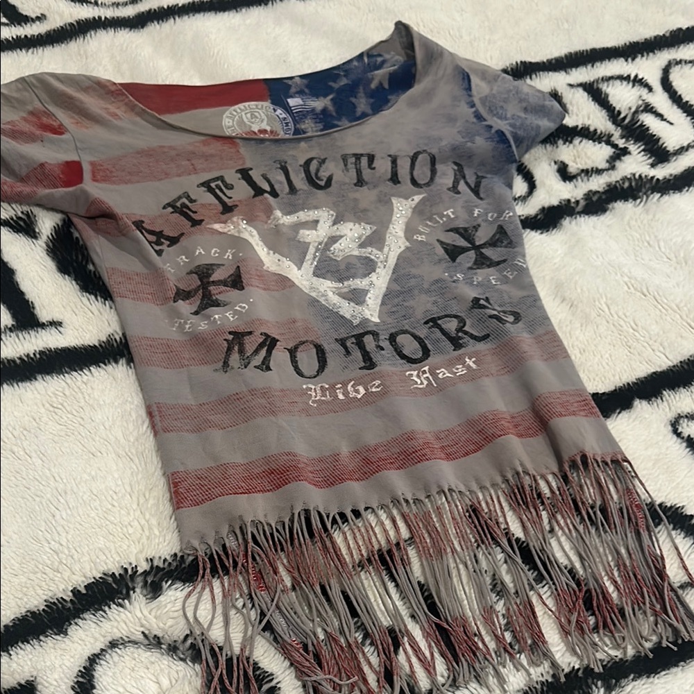 Affliction Kids Fringe Shirt - Red and Blue